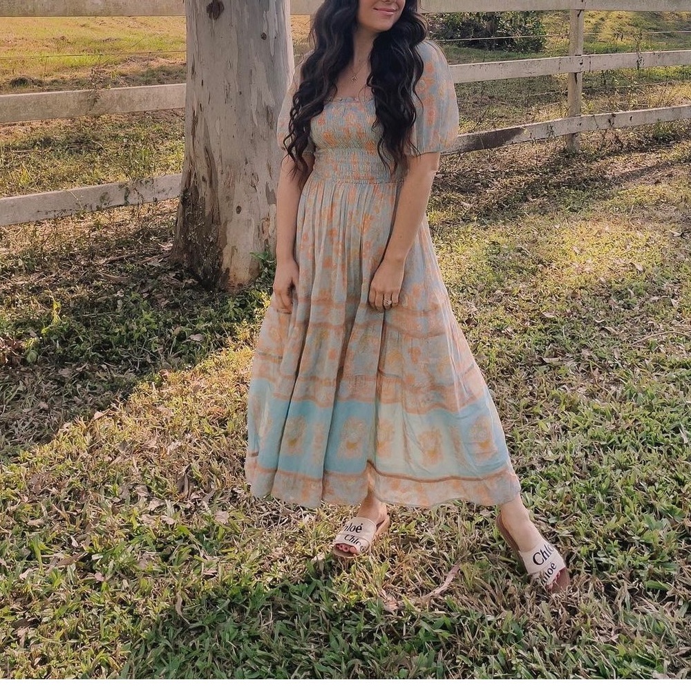 Spell and the gypsy collective juniper shirred dress eggshell blue size M NWT